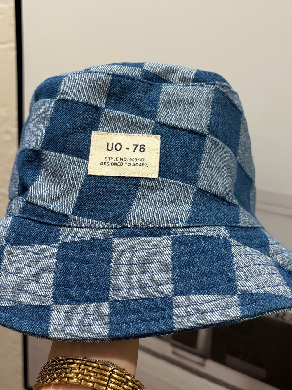 Urban Outfitters Blue Checkered Denim Bucket Hat